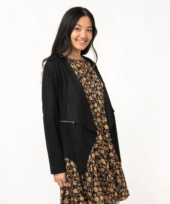 Veste en suédine souple portée ouverte femme vue1 - GEMO(FEMME PAP) - GEMO