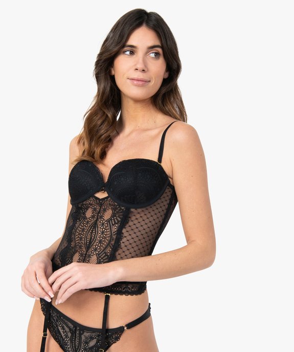 Guêpière en dentelle avec jarretelles amovibles vue1 - GEMO(HOMWR FEM) - GEMO