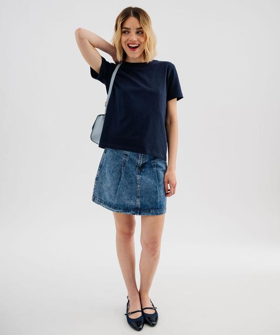 Tee-shirt manches courtes et col rond uni en coton résistant femme vue4 - GEMO(FEMME PAP) - GEMO