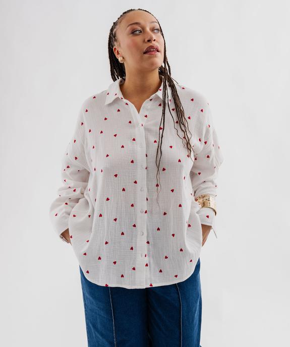 Chemise en gaze de coton à motifs coeurs femme grande taille vue1 - GEMO (G TAILLE) - GEMO