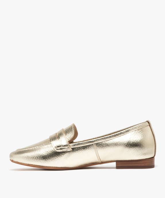 Mocassins femme dessus en cuir effet métallisé Penny Loafer - Taneo vue3 - TANEO - GEMO