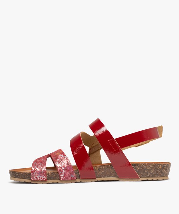 Sandales plates avec brides en cuir scintillantes et vernies femme vue4 - PIU NATURA - GEMO