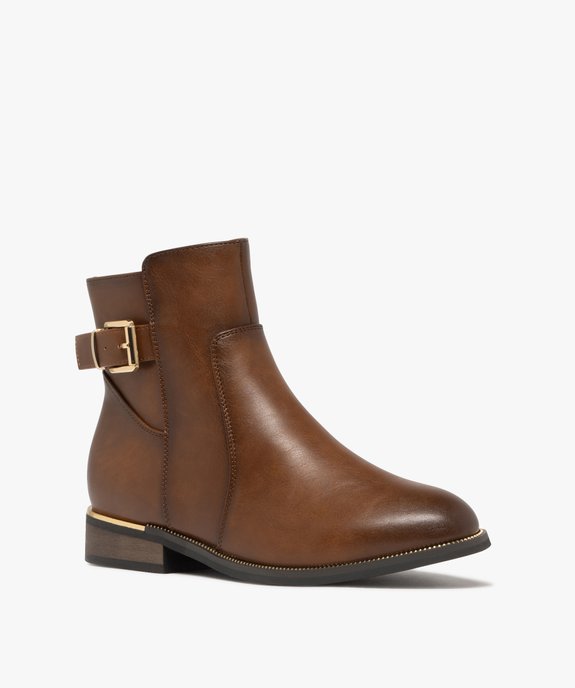 Bottines femme à zip avec semelle à liseré doré bout amande vue3 - GEMO (CASUAL) - GEMO