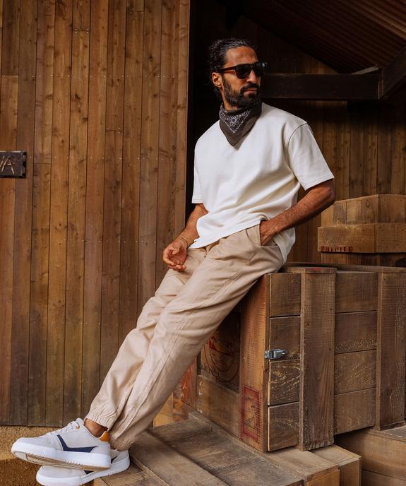 Pantalon en coton et lin à coupe jogger homme vue6 - GEMO (HOMME) - GEMO