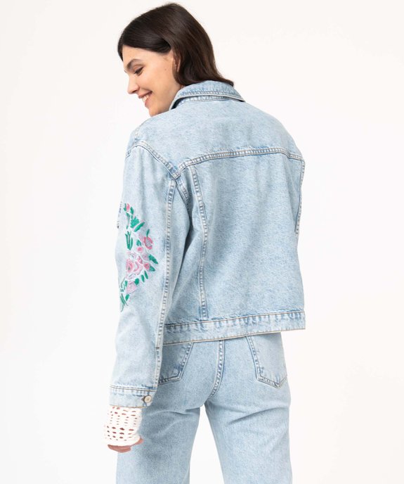 Veste en jean courte et ample avec broderies fleuries femme vue3 - GEMO(FEMME PAP) - GEMO