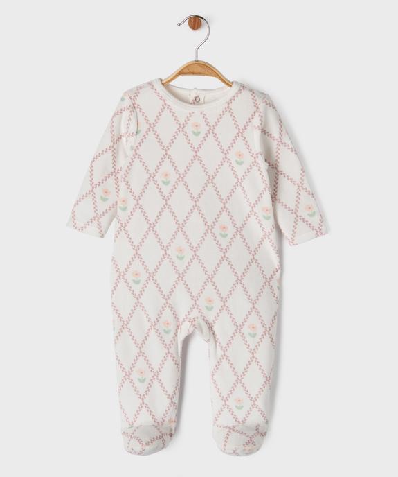 Pyjama en velours à losanges et fleurs bébé vue1 - GEMO 4G BEBE - GEMO