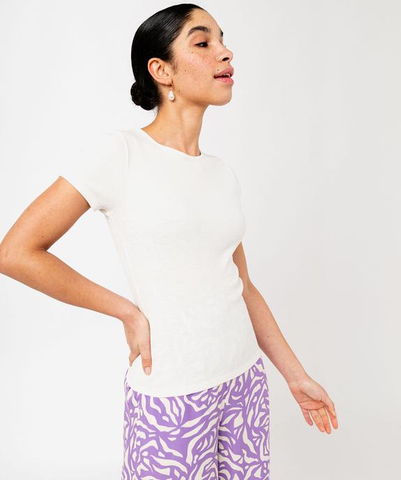 Tee-shirt manches courtes en maille côtelée femme vue1 - GEMO 4G FEMME - GEMO