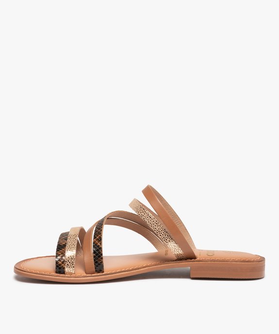Mules femme à fines brides fantaisie en cuir vue3 - GEMO (CASUAL) - GEMO