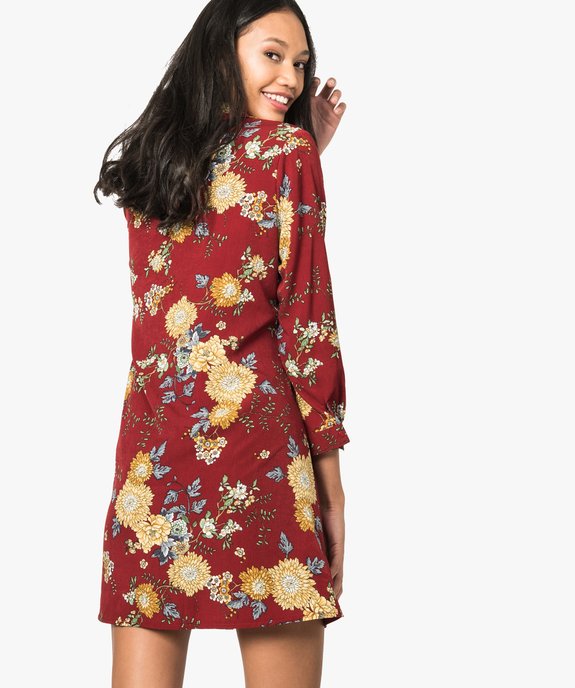 Robe fleurie forme trapèze à manches longues vue3 - FOLLOW ME 2 - GEMO