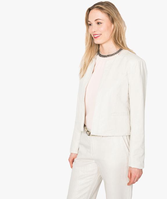 Veste en lin à col rond  vue1 - GEMO(FEMME PAP) - GEMO