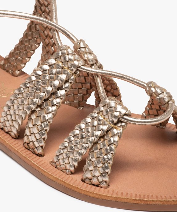 Sandales femme à talon plat laçage cheville en cuir - Tanéo vue6 - TANEO - GEMO