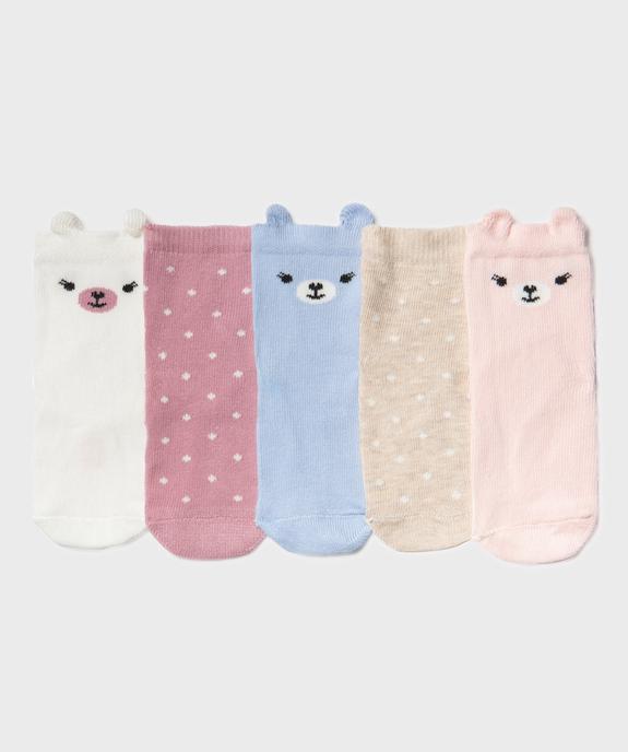 Chaussettes à pois et motif ourson bébé fille (lot de 5) vue1 - GEMO 4G BEBE - GEMO