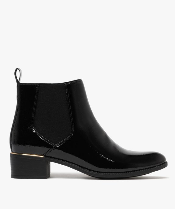 Bottines femme vernies style Chelsea à zip et bout amande avec liseré doré vue2 - GEMO (CASUAL) - GEMO