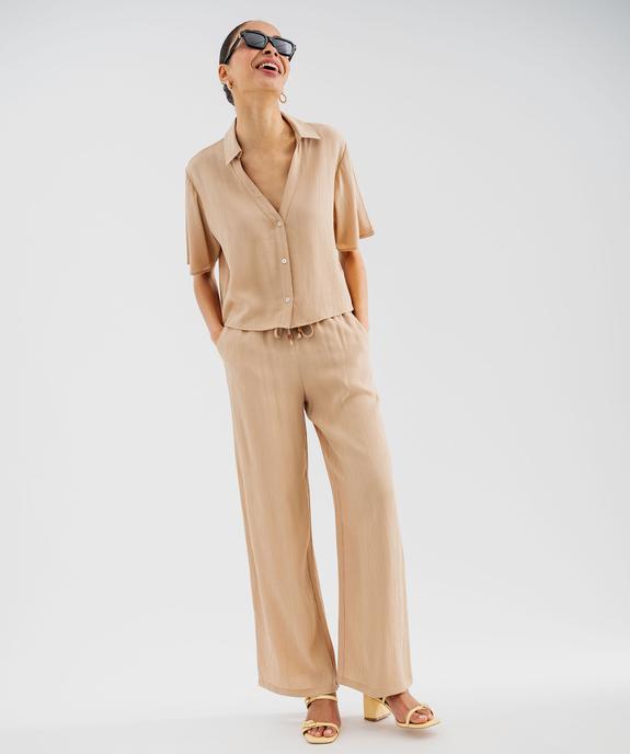 Pantalon large et fluide en viscose froissée femme vue4 - GEMO 4G FEMME - GEMO