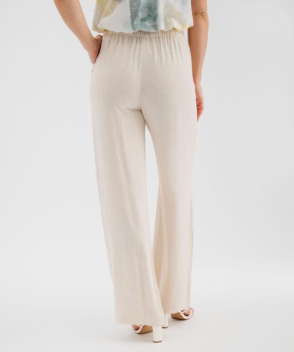Pantalon large en viscose et lin à taille élastiquée femme vue3 - GEMO 4G FEMME - GEMO