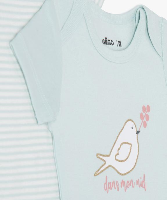 Bodies bébé manches courtes à motif oiseaux (lot de 3) vue3 - GEMO 4G BEBE - GEMO
