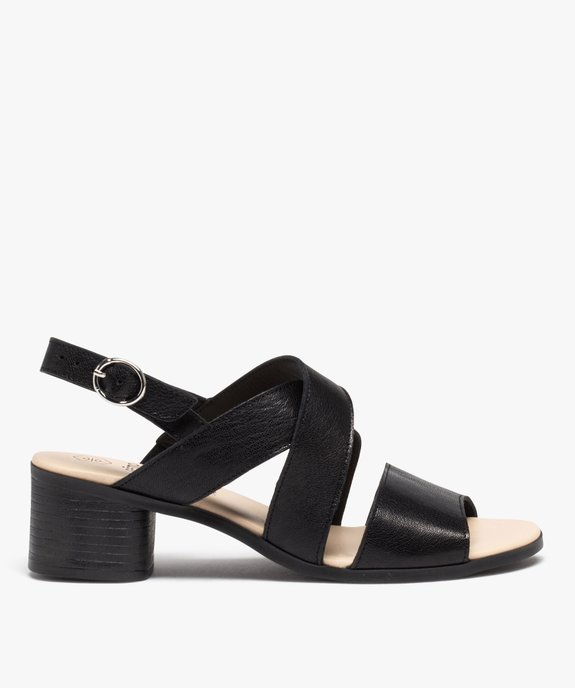 Sandales femme unies en cuir à talon carré moyen avec brides croisées vue1 - GEMO 4G FEMME - GEMO