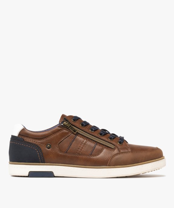 Baskets homme casual à zip latéral et lacets cirés vue2 - URBAN STEPS - GEMO