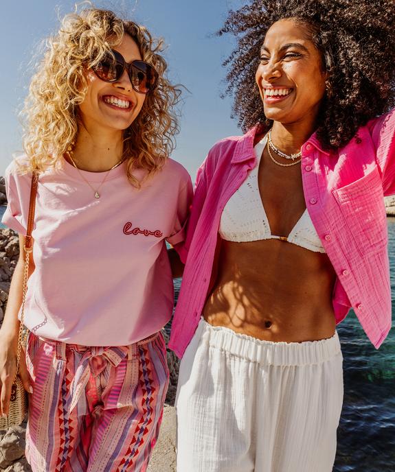 Tee-shirt manches courtes avec broderie Love femme vue6 - GEMO(FEMME PAP) - GEMO