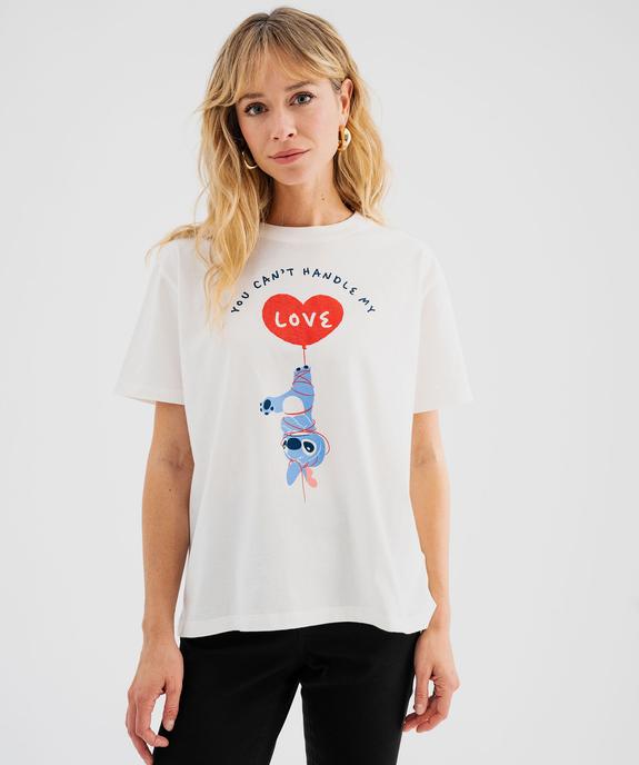Tee-shirt manches courtes en jersey de coton imprimé femme - Stitch vue3 - LILO & STITCH - GEMO