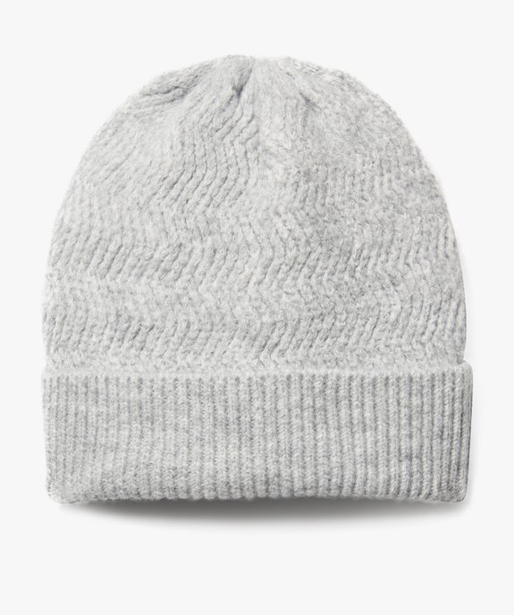 Bonnet en maille côtelée graphique à large revers femme vue1 - GEMO 4G FEMME - GEMO
