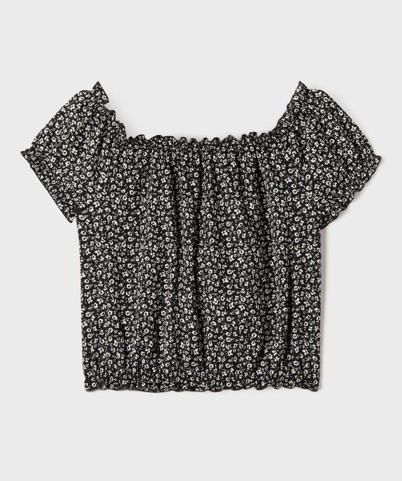 Blouse fleurie à manches courtes et col Bardot fille vue3 - GEMO (JUNIOR) - GEMO