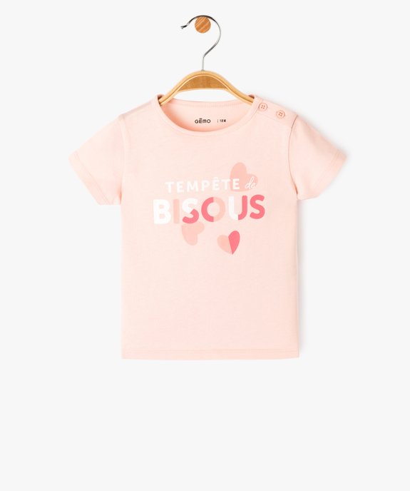 Tee-shirt bébé fille en coton à manches courtes et motif pailleté vue1 - PREMIER PRIX BY GEMO - GEMO