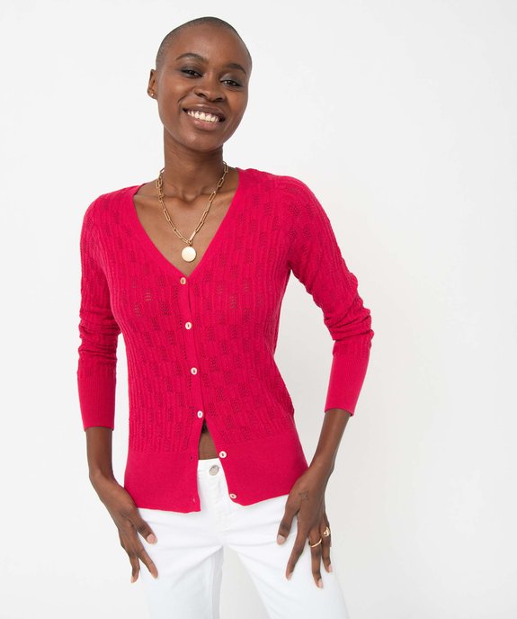 Gilet femme à col V en fine maille fantaisie  vue1 - GEMO(FEMME PAP) - GEMO