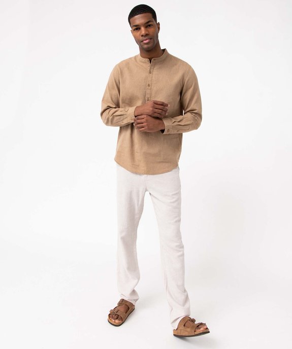 Chemise homme en lin mélangé à manches longues et col tunisien vue5 - GEMO 4G HOMME - GEMO