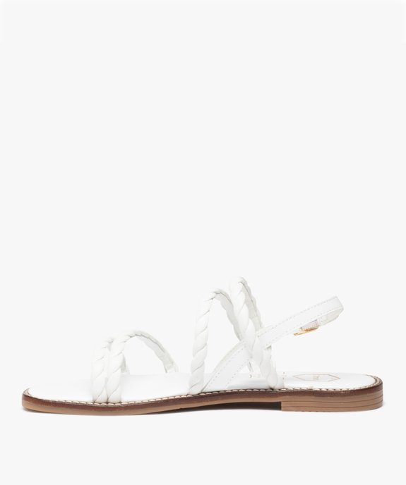 Sandales femme plates unies en cuir et à brides tressées - Taneo vue3 - TANEO - GEMO