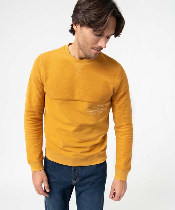Sweat homme bi-matières avec inscription vue2 - GEMO (HOMME) - GEMO