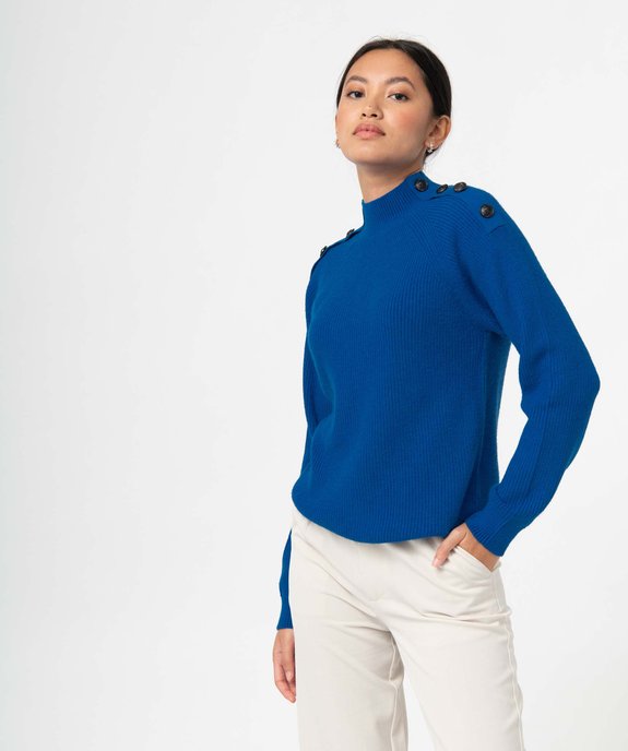 Pull femme à col montant avec boutons sur les épaules vue1 - GEMO(FEMME PAP) - GEMO