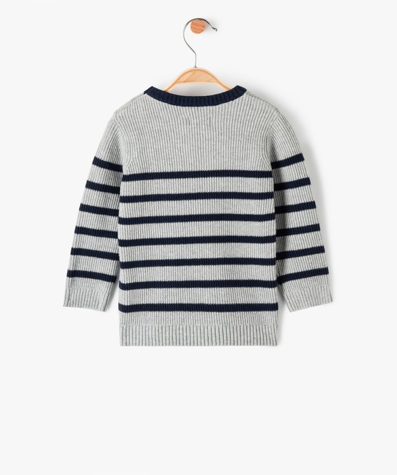 Pull bébé garçon en maille côtelée à rayures - LuluCastagnette vue3 - LULUCASTAGNETTE - GEMO