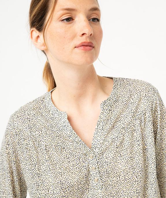 Tee-shirt à manches longues imprimé avec col boutonné femme vue2 - GEMO 4G FEMME - GEMO