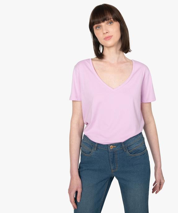 Tee-shirt femme à col V et manches courtes vue1 - GEMO(FEMME PAP) - GEMO