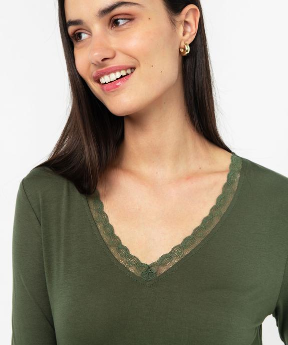 Tee-shirt à manches longues et col V en dentelle femme vue2 - GEMO 4G FEMME - GEMO