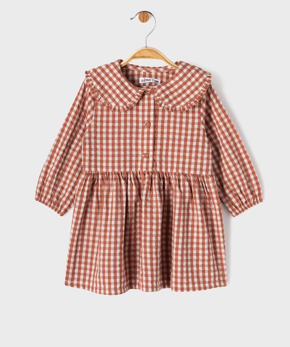 Robe manches longues en coton à carreaux vichy bébé fille vue1 - GEMO(BEBE DEBT) - GEMO