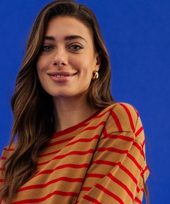 Tee-shirt manches longues rayé en maille femme vue4 - GEMO(FEMME PAP) - GEMO