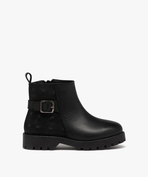Boots fille dessus en cuir uni ajouré et à semelle crantée vue1 - GEMO (ENFANT) - GEMO