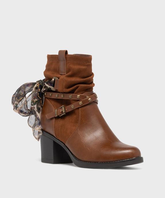 Boots à talon à col montant plissé et foulard femme vue2 - EMILIA ROSA - GEMO