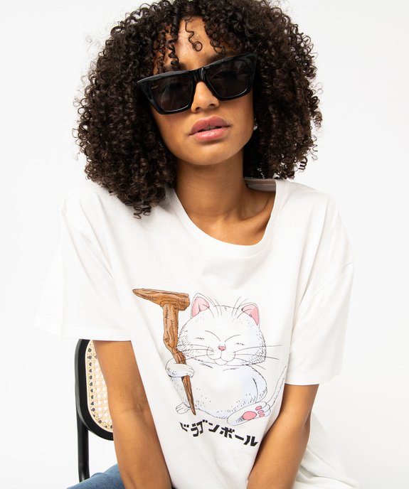 Tee-shirt femme coupe oversize avec motif chat - Dragon Ball vue1 - DRAGON BALL Z - GEMO