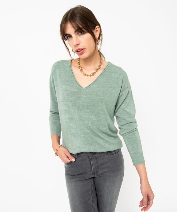 Pull femme en maille fine avec large col V vue1 - GEMO(FEMME PAP) - GEMO