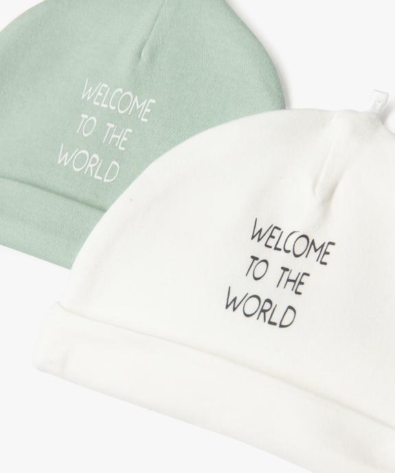 Bonnet de naissance en jersey imprimé à revers (lot de 2) vue2 - GEMO 4G BEBE - GEMO