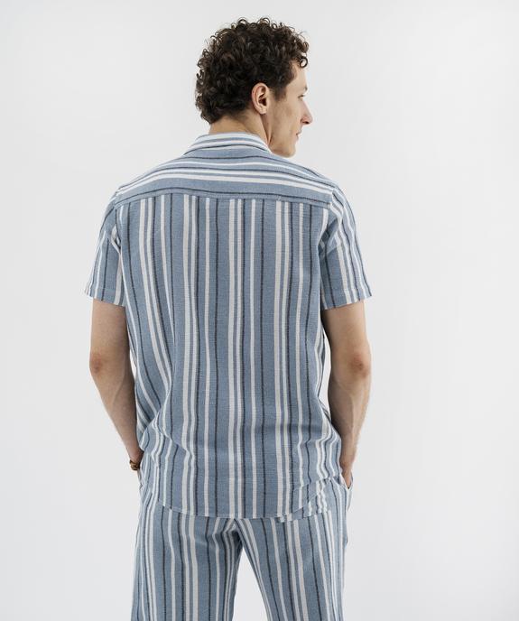 Chemise manches courtes col cubain en textile de coton tissé rayé homme vue3 - GEMO 4G HOMME - GEMO