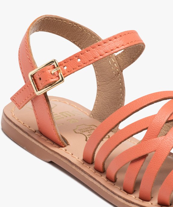 Sandales fille unies à fines brides entrelacées en cuir vue6 - GEMO (ENFANT) - GEMO