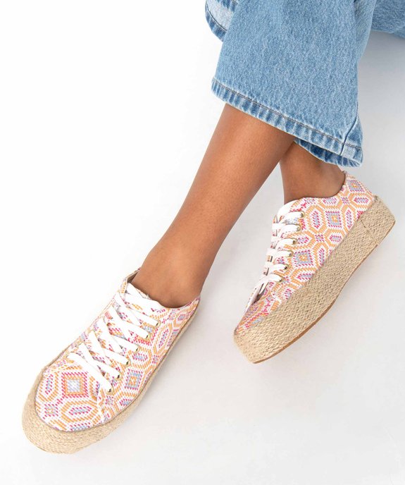 Baskets femme en toile multicolore et semelle en corde vue1 - GEMO 4G FEMME - GEMO