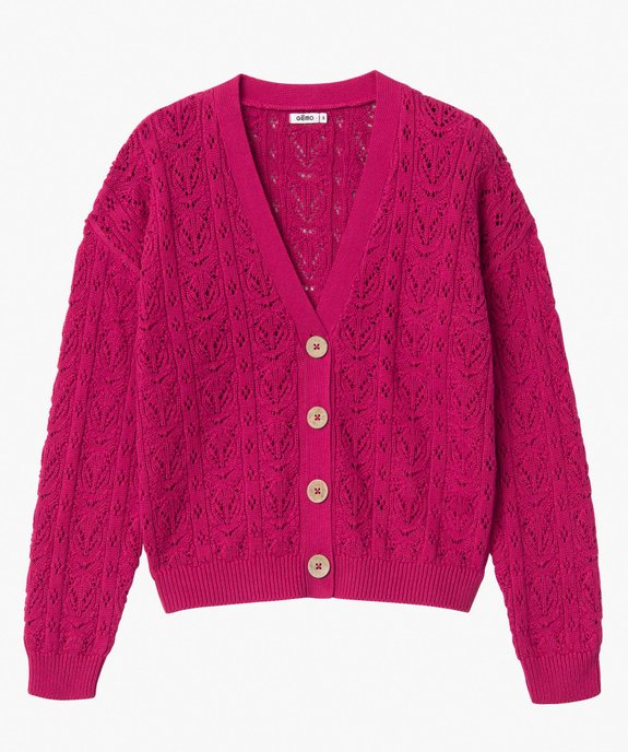 Gilet femme court en maille ajourée et gros boutons vue4 - GEMO(FEMME PAP) - GEMO