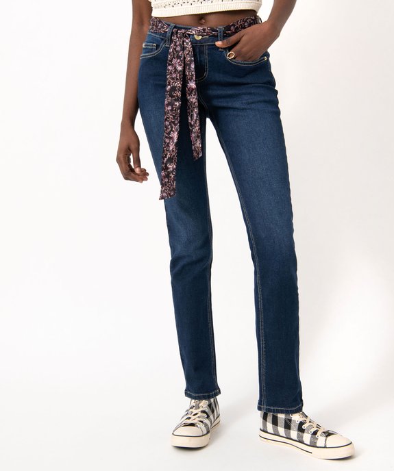 Jean Regular stretch avec ceinture foulard femme vue1 - GEMO 4G FEMME - GEMO