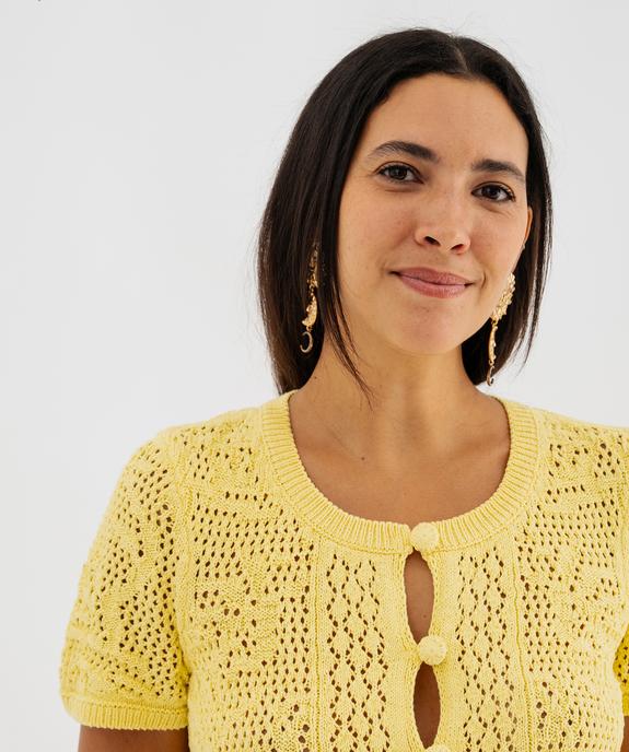 Gilet manches courtes en tricot ajouré femme vue3 - GEMO 4G FEMME - GEMO