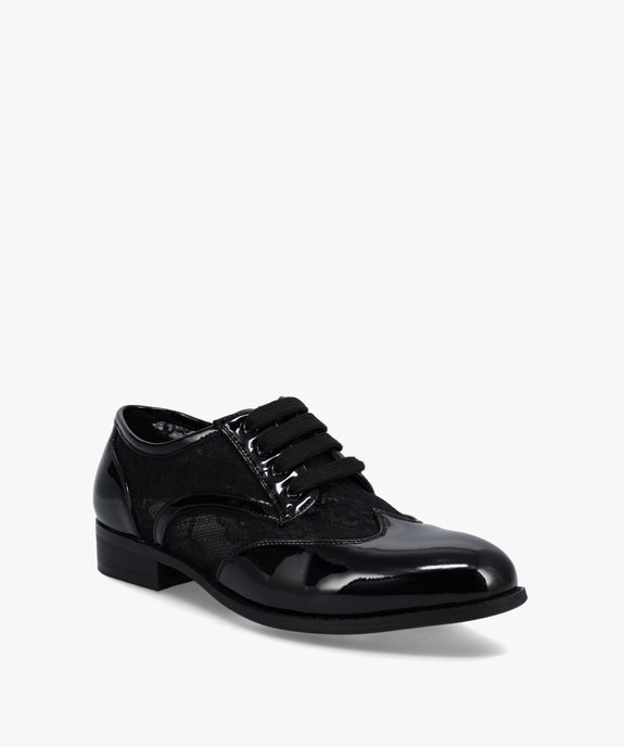 Derbies femme unis dessus vernis et dentelle  vue2 - GEMO (CASUAL) - GEMO